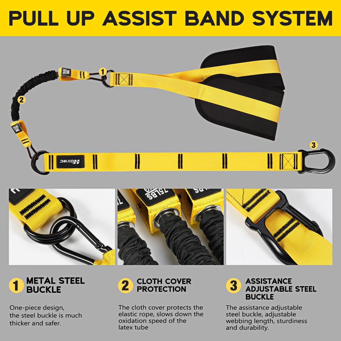 Pull up Assistance Bands, Adjustable Heavy Duty Resistance Band for Pull Up, 3 Pull up Bands, Comfortable Fabric Feet/Knee Rest, Assistance Bands for Pull-Up, Home Fitness, Body Stretching