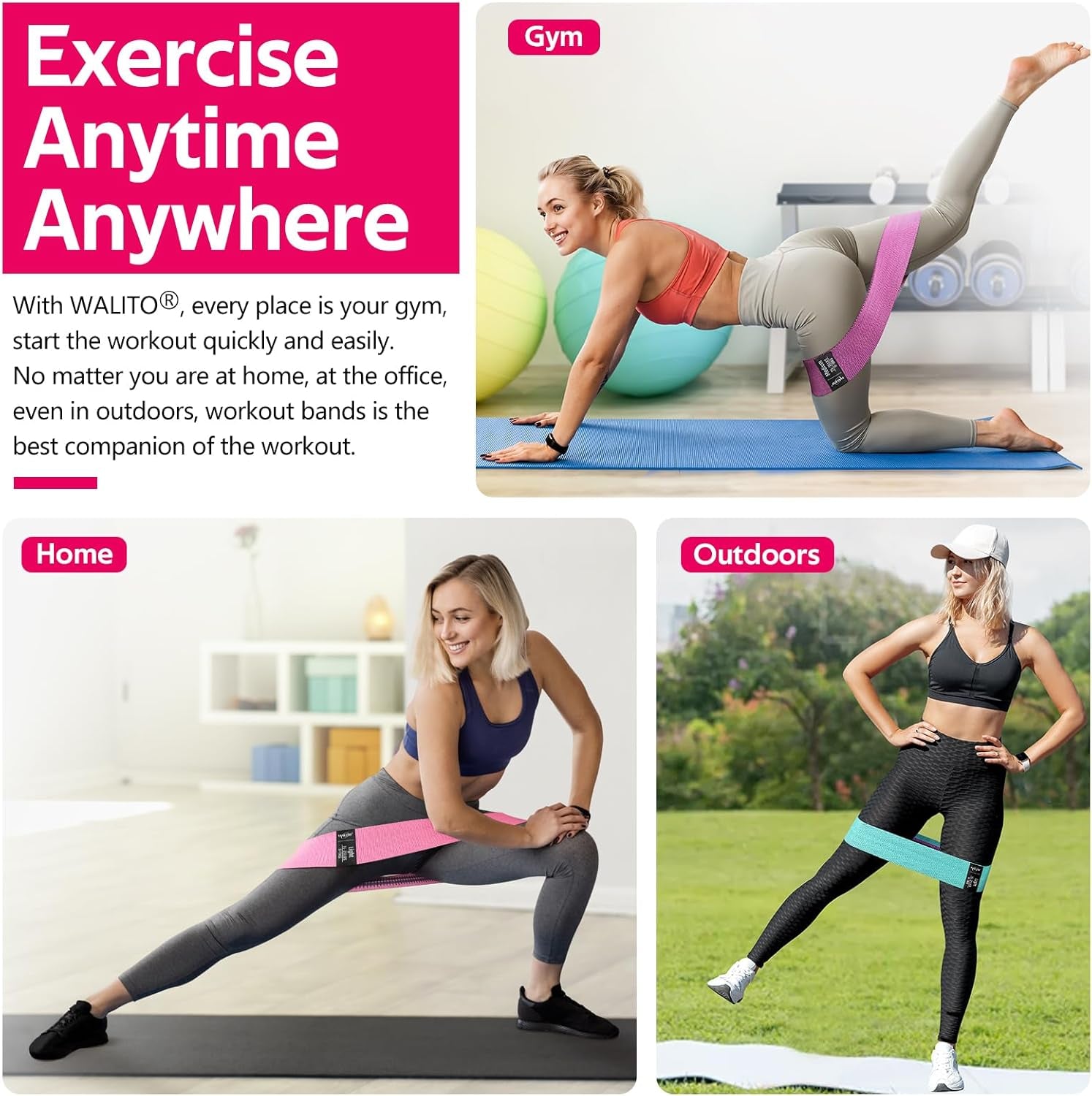 Resistance Bands for Working Out, Fabric Exercise Bands for Legs and Butt, Workout Bands for Women and Men, Booty Band for Yoga Starter Set, Pilates, Rehab, Fitness and Home Workout