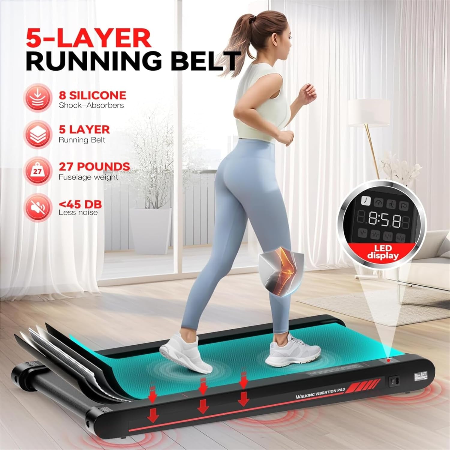 Walking Treadmill Pad with APP, 3 in 1 under Desk Treadmill, 400W Low Noise Walking Vibration Pad with Remote Control,Portable Treadmills for Home Office
