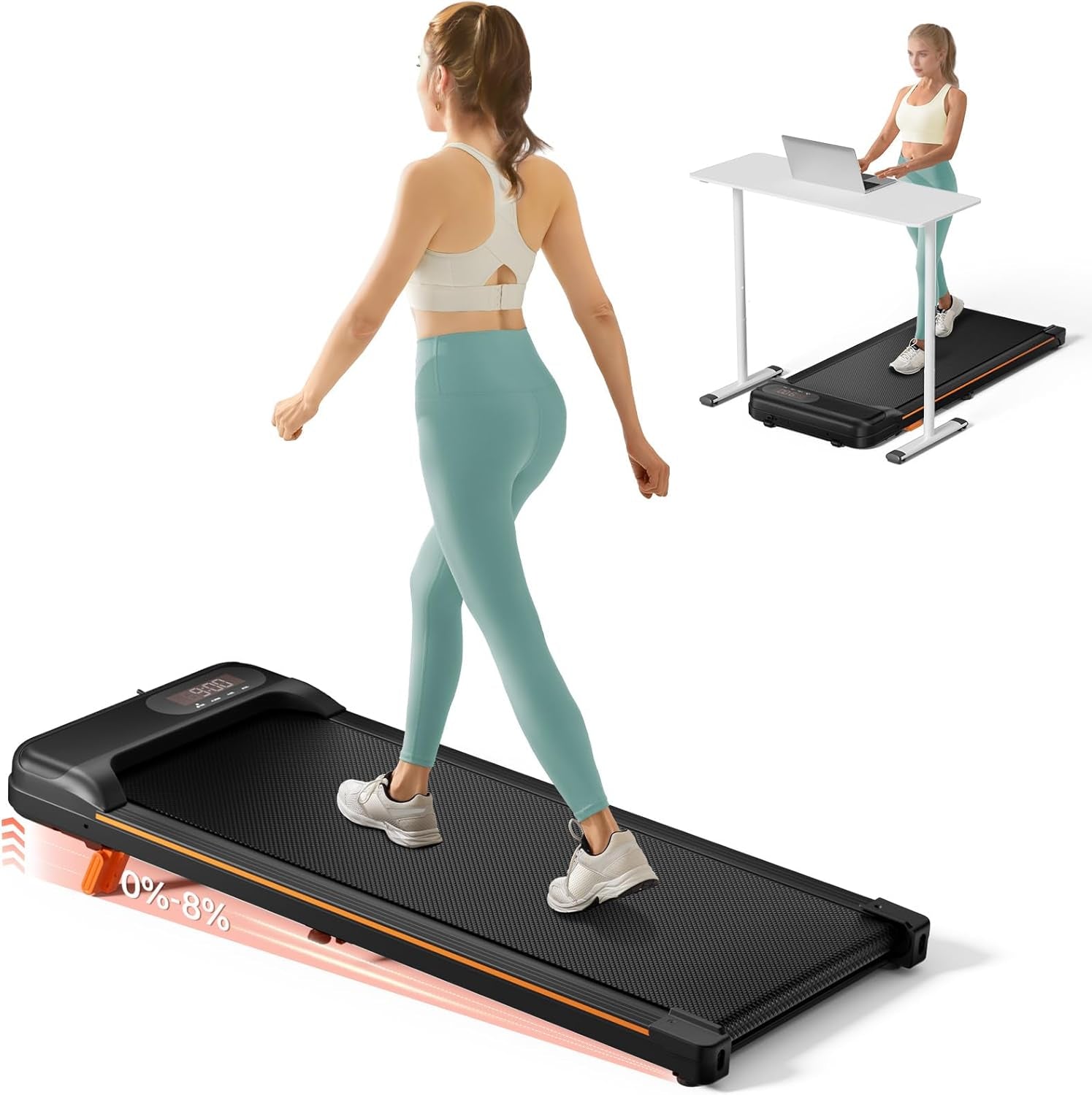 Walking Pad, under Desk Treadmill with Incline for Home Office 2.5HP Portable Walking Treadmill with 265 Lbs Weight Capacity Walking Machine, Remote Control, LED Display