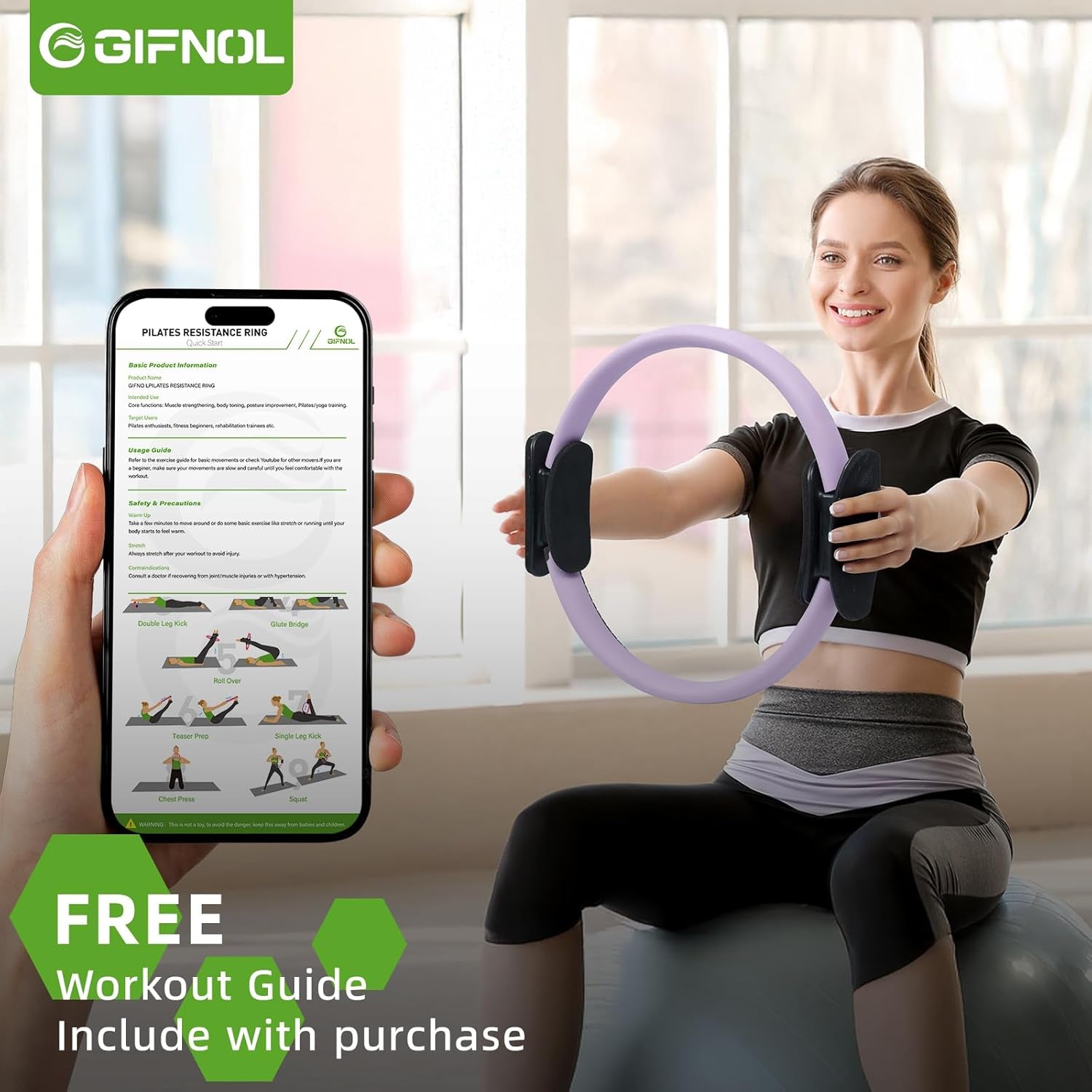 Pilates Ring and Ball Set with Resistance Bands - Pilates Equipment for Home Workout - 14'' & 12'' Pilates Rings, 2 Pilates Balls, 5 Resistance Bands for Toning Arms, Thighs/Legs & Core