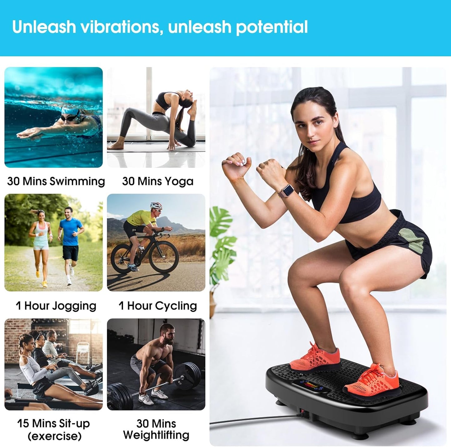 Vibration Plate Exercise Machine for Lymphatic Drainage,Power Vibrate Stand Shake Board 450 Lbs Capacity Whole Body Workout Waver with Fitness Resistance Bands Weight Loss Gifts for Women Men
