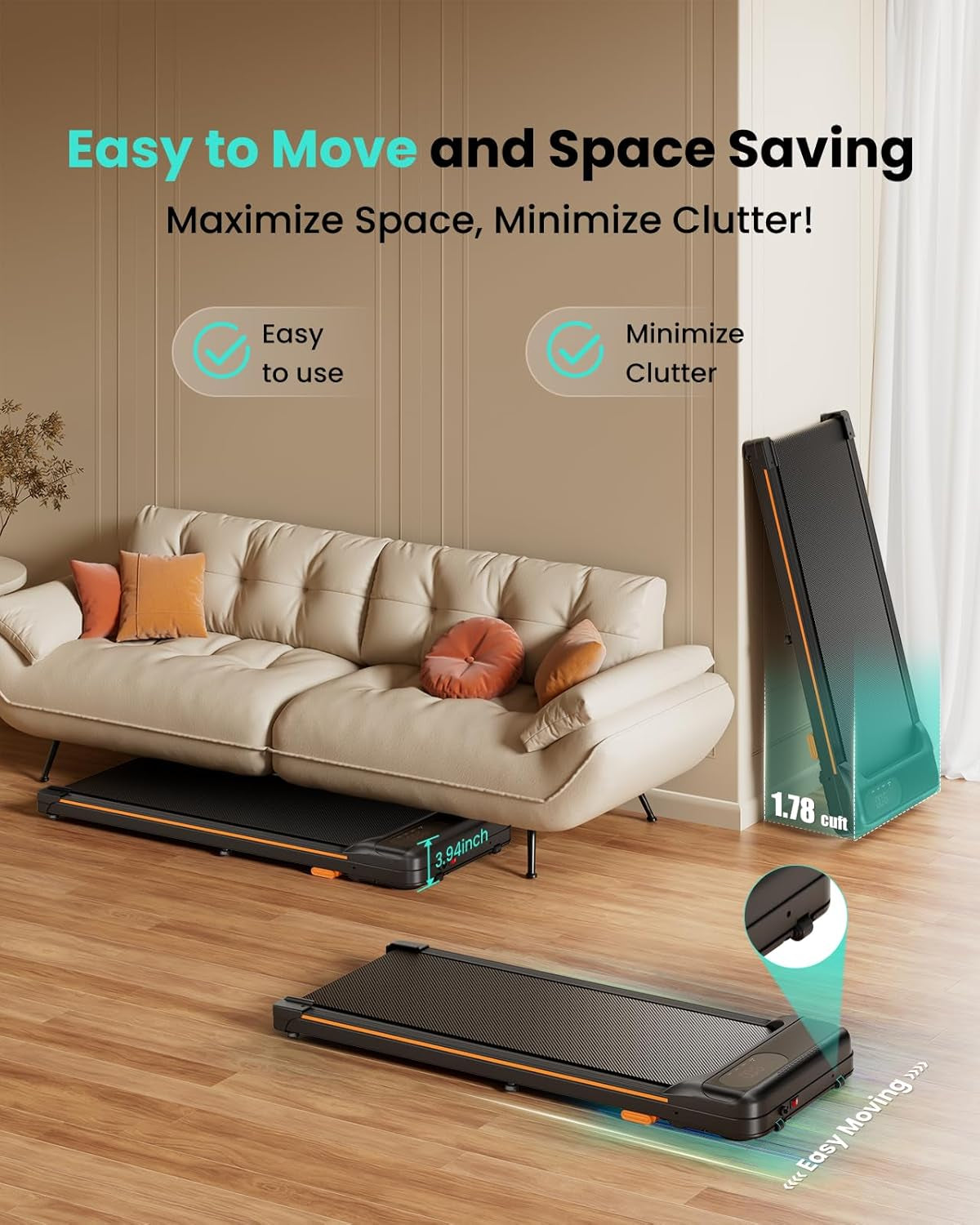 Walking Pad, under Desk Treadmill with Incline for Home Office 2.5HP Portable Walking Treadmill with 265 Lbs Weight Capacity Walking Machine, Remote Control, LED Display