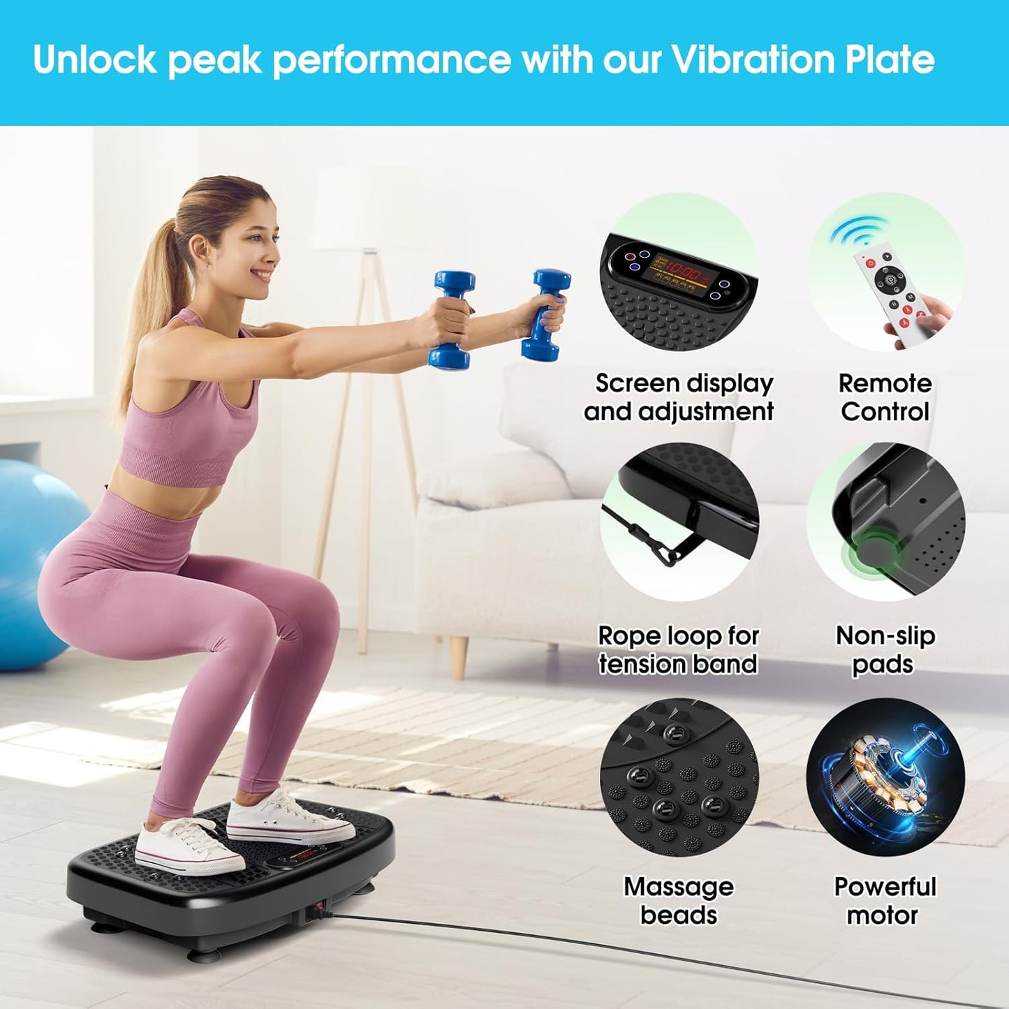 Vibration Plate Exercise Machine for Lymphatic Drainage,Power Vibrate Stand Shake Board 450 Lbs Capacity Whole Body Workout Waver with Fitness Resistance Bands Weight Loss Gifts for Women Men
