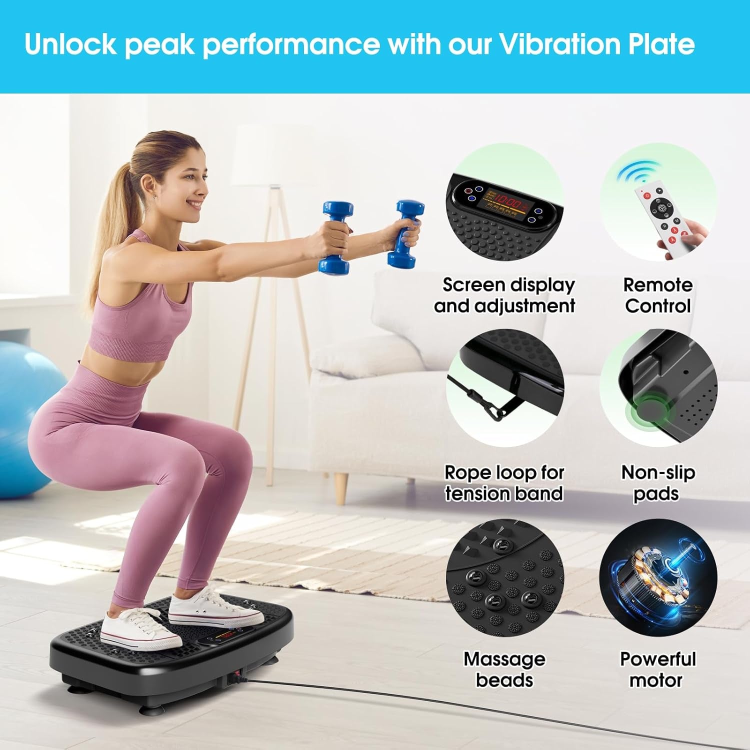Vibration Plate Exercise Machine for Lymphatic Drainage,Power Vibrate Stand Shake Board 450 Lbs Capacity Whole Body Workout Waver with Fitness Resistance Bands Weight Loss Gifts for Women Men
