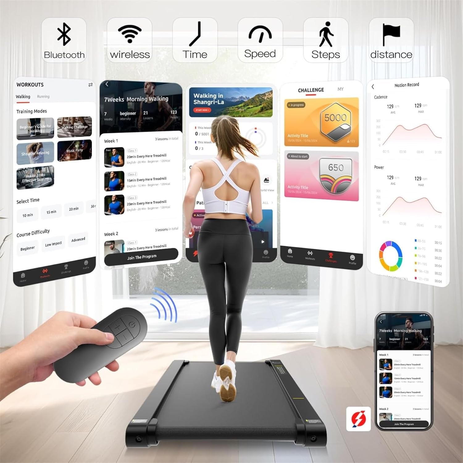 Walking Treadmill Pad with APP, 3 in 1 under Desk Treadmill, 400W Low Noise Walking Vibration Pad with Remote Control,Portable Treadmills for Home Office