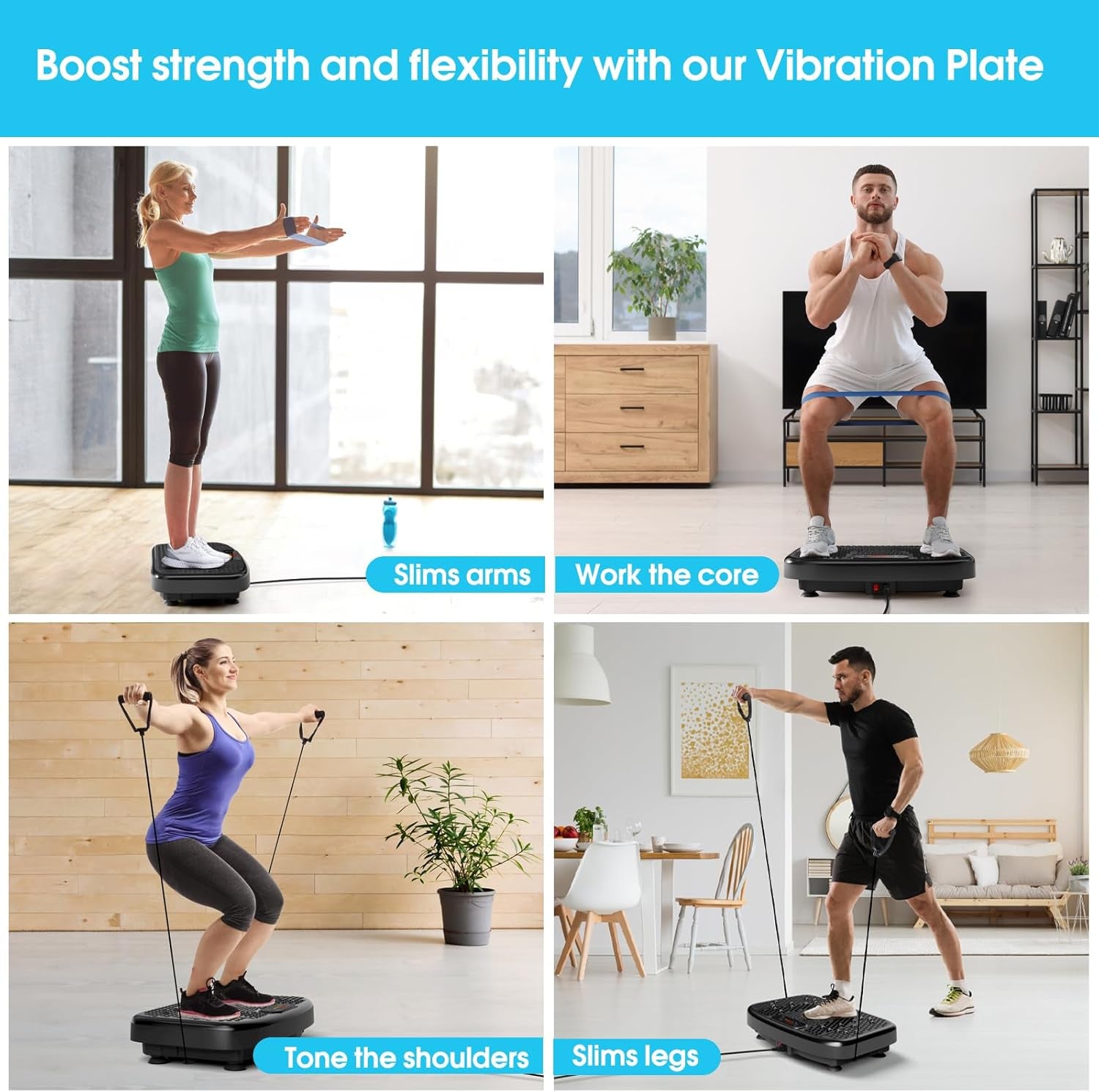 Vibration Plate Exercise Machine for Lymphatic Drainage,Power Vibrate Stand Shake Board 450 Lbs Capacity Whole Body Workout Waver with Fitness Resistance Bands Weight Loss Gifts for Women Men