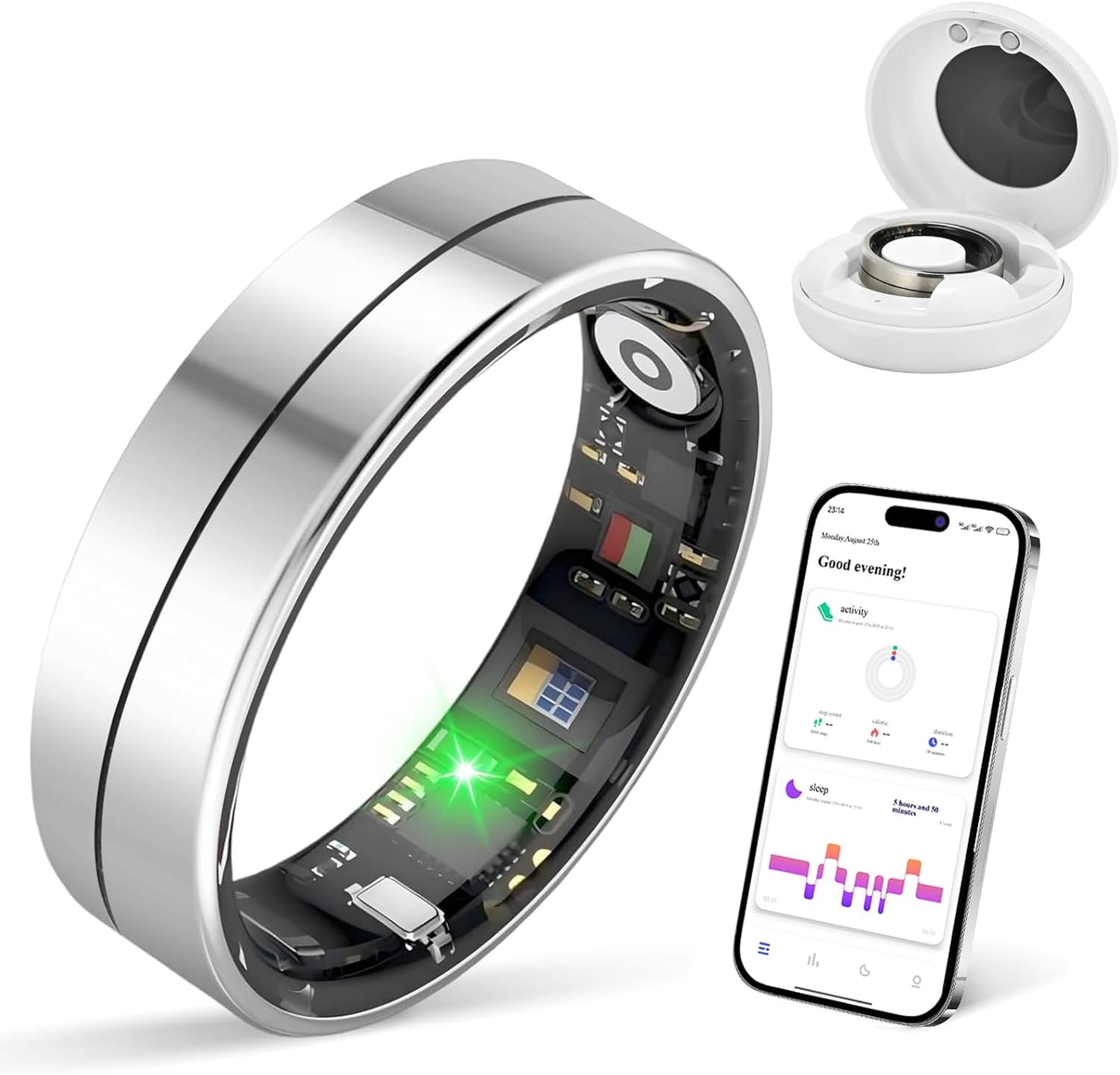Smart Health Ring X1 Kit-Sleep Tracking Wearable - Heart Rate - Fitness Tracker - up to 5 Days of Battery Life-Ip68 Waterproof-No Subscription Fee for Ios and Android-11# Steel Color
